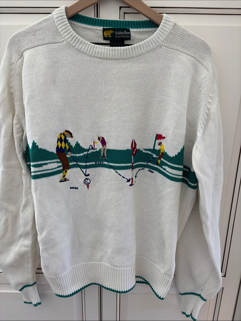 Rare Vintage Golden Bear Jack Nicklaus Golf Sweater Embroidered White Mens XL